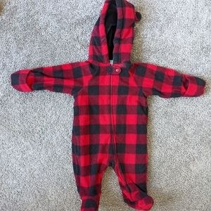 Red plaid 0-3 month hooded fleece coat with legs